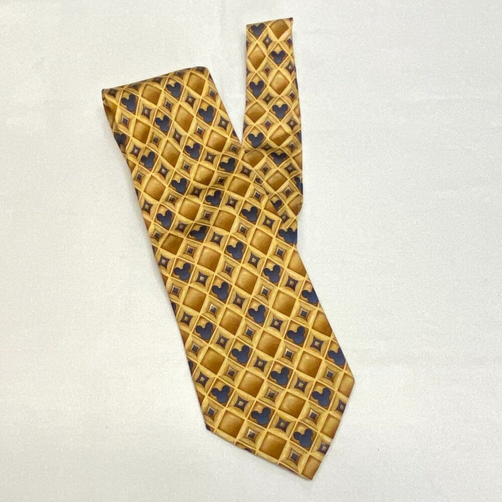 Walt Disney World Silk Diamonds Discrete Mickey Mouse Silhouette Tie Gold - Picture 4 of 8